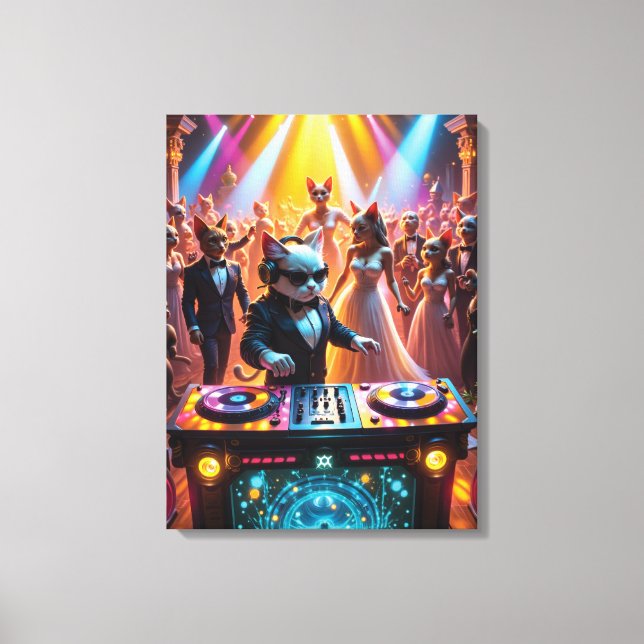 DJ Cat at a Glamorous Feline Ballroom Party Canvas Print (Front)