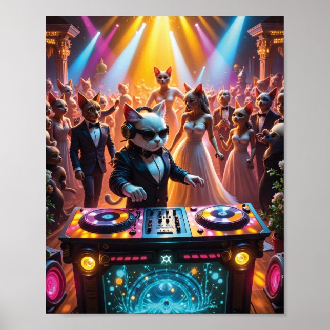 DJ Cat at a Glamorous Feline Ballroom Party Poster (Front)