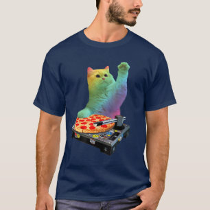 DJ Cat Cat DJ Pizza EDM Music Cute White Kitty T-Shirt