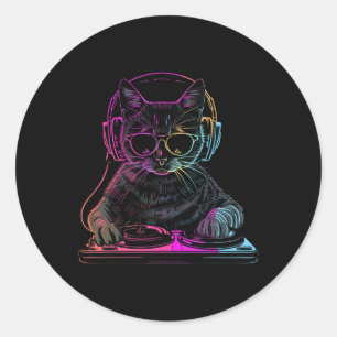 Dj Cat Edm Techno House Music Funny Cat Lover  Classic Round Sticker
