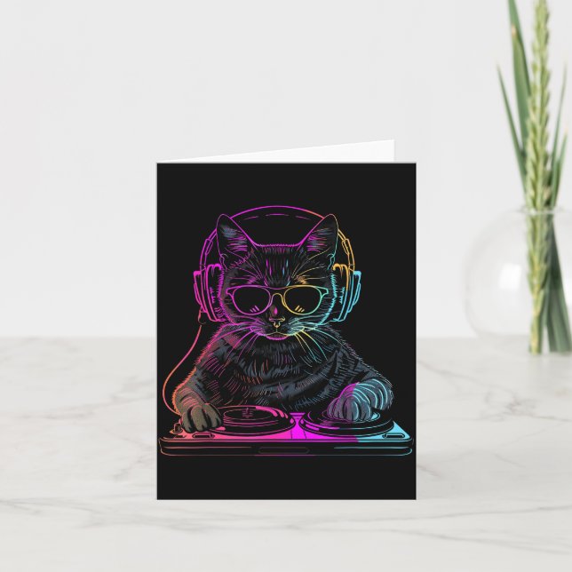Dj Cat Edm Techno House Music Funny Cat Lover For  Card (Front)