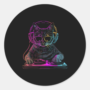 Dj Cat Edm Techno House Music Funny Cat Lover For Classic Round Sticker