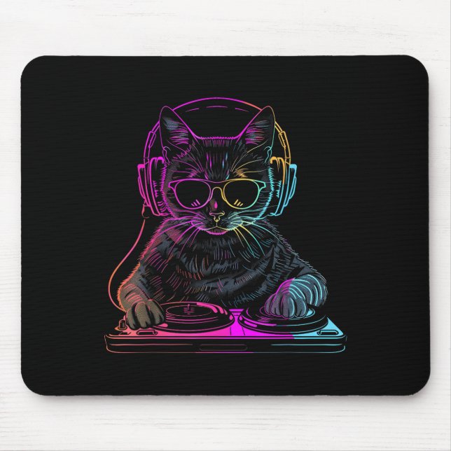 Dj Cat Edm Techno House Music Funny Cat Lover For  Mouse Pad (Front)
