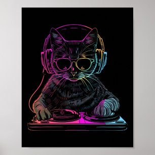 Dj Cat Edm Techno House Music Funny Cat Lover Poster