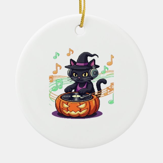 Dj cat halloween Oversized T-Shirt Ceramic Ornament (Front)