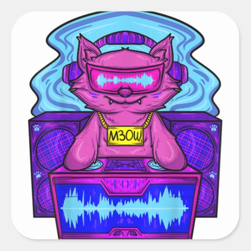 DJ Cat Music Lover Cat Lover Sound House Square Sticker