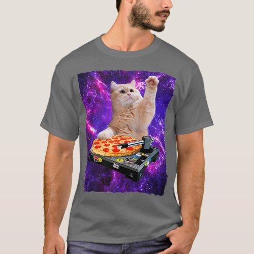 DJ Cat Shirt Cat DJ Pizza EDM Music Cute White