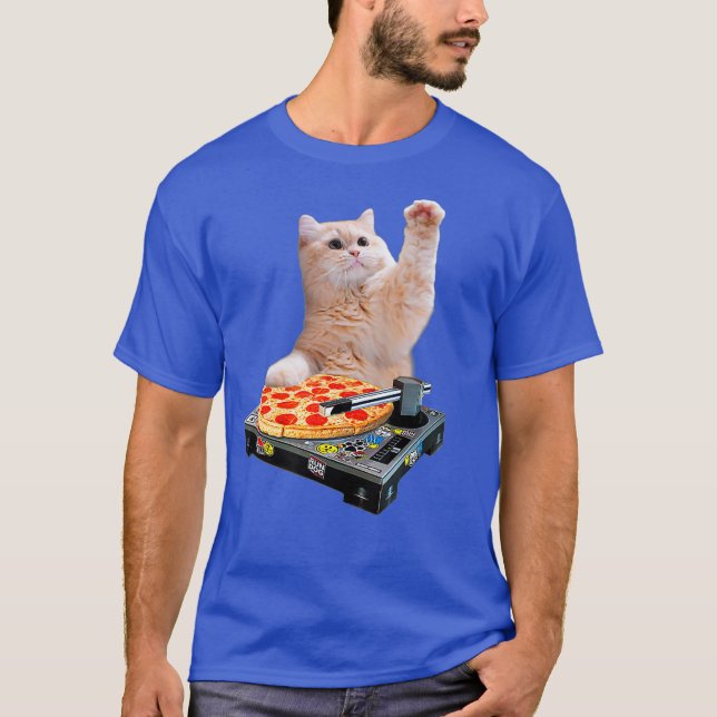 DJ Cat Shirt Cat DJ Pizza EDM Music Cute White (Front)
