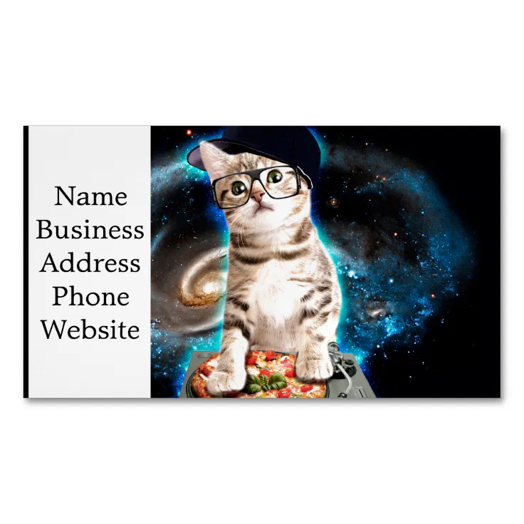 dj cat - space cat - cat pizza - cute cats magnetic business card | Zazzle
