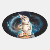 dj cat - space cat - cat pizza - cute cats oval sticker