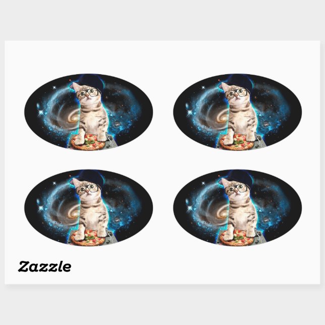 dj cat - space cat - cat pizza - cute cats oval sticker