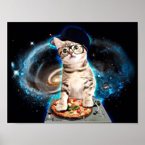 dj cat - space cat - cat pizza - cute cats poster