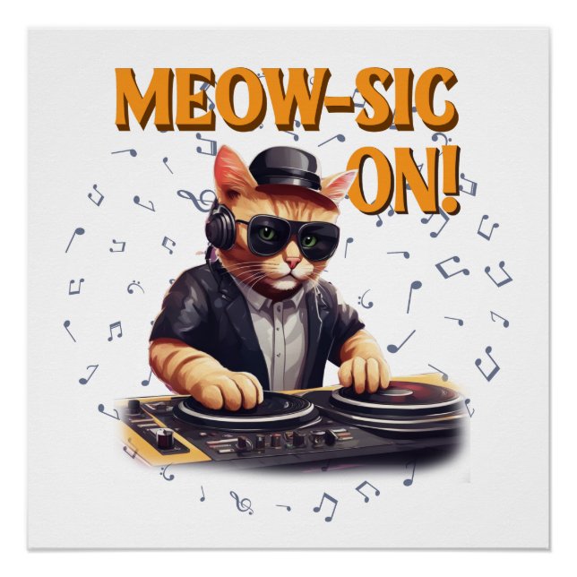 DJ Cat Tee |Cat Playing Guitar Shirt |Funny Cat Poster (Front)