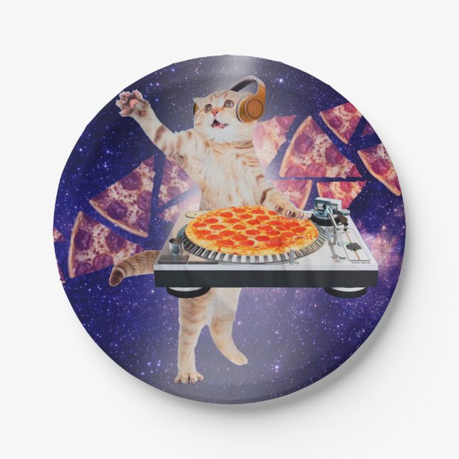 DJ Cat Turntable Mixer Paper Plates (Front)