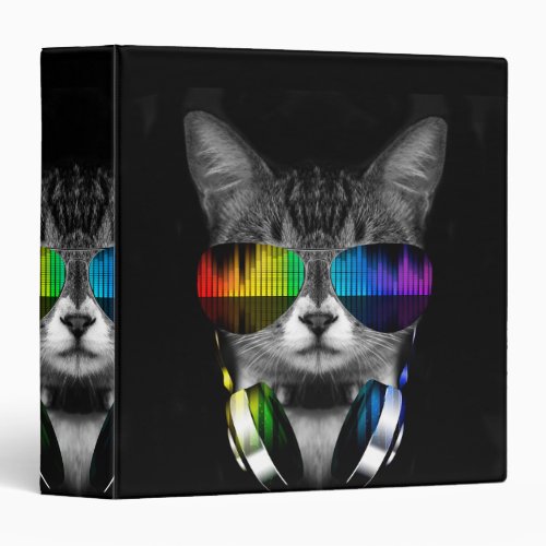 DJ cat with sunglasses and headphones 3 Ring Binder