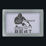 DJ custom belt buckle<br><div class="desc">"DJ [YOURNAME] dropping that beat". Change the text field to what you want. Using the "customize it" function,  you can also change (edit) the background color of this item,  as well as add more text if you wish.  See my store for more items with this design.</div>