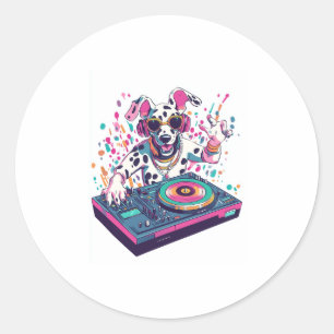 DJ Dalmatian – EDM Rave Party Dog Classic Round Sticker