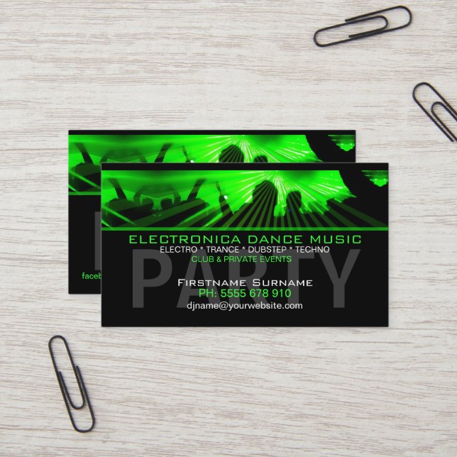 DJ Dance Rave Lasers Club Business Card (Front/Back In Situ)