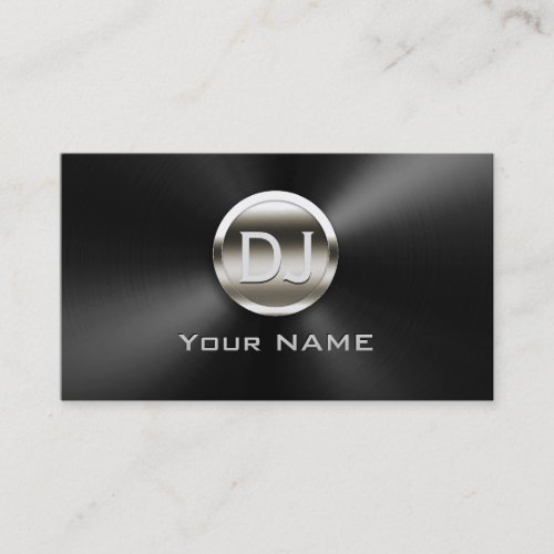 DJ Deejay Monogram Trendy Black Metal Business Card