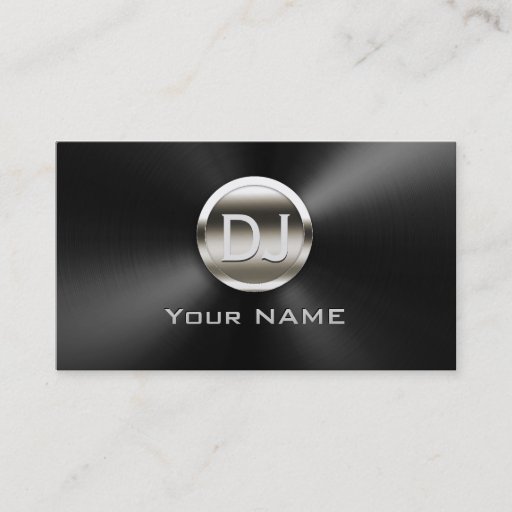 Customizable DJ Deejay Monogram Trendy Black Metal Business Card