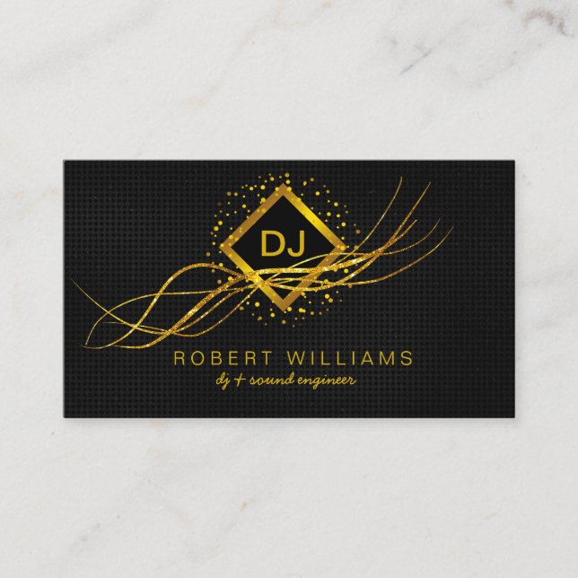 DJ Deejay Professional Gold Faux Music Teacher Business Card (Front)