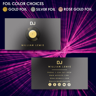 DJ Deejay Retro Vinyl Record Metallic Gold Foil Spot Gloss Business Cards