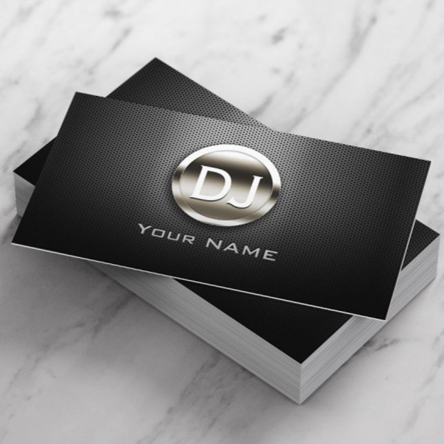DJ Deejay Steel Monogram Modern Metal Business Card (Creator Uploaded)