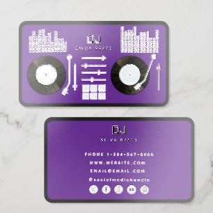 DJ Deejay Turntable Record Purple Metallic Silver Foil Spot Gloss Business Cards