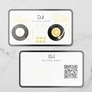 DJ Deejay Turntable Vinyl Record QR Code Gold Foil Spot Gloss Business Cards