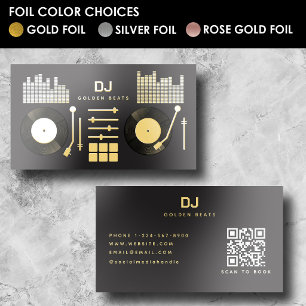 DJ Deejay Turntable Vinyl Record QR Code Gold Foil Spot Gloss Business Cards