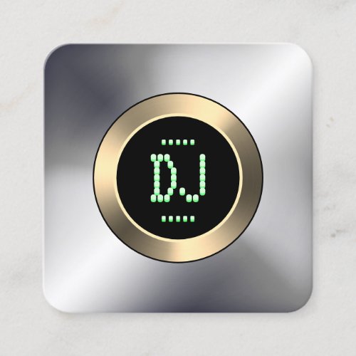 DJ digital futuristic round metallic frame Square Business Card