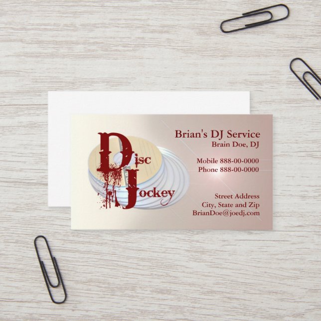 DJ Disc Jockey DeeJay Business Card (Front/Back In Situ)