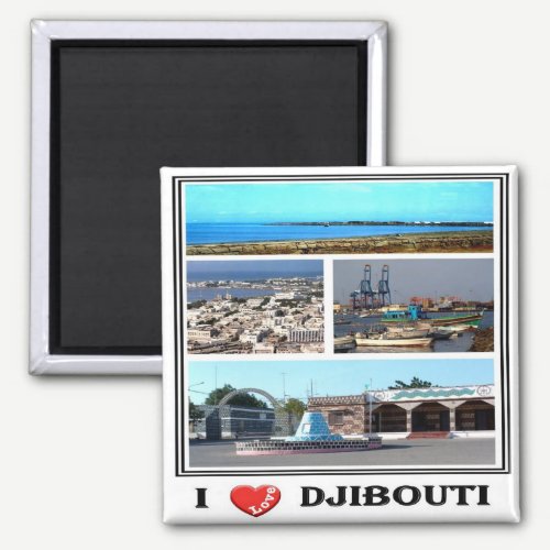 DJ - Djibouti - I Love - Collage Mosaic Magnet