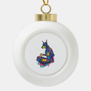 DJ Doberman � Club Vibe Party Dog Ceramic Ball Christmas Ornament