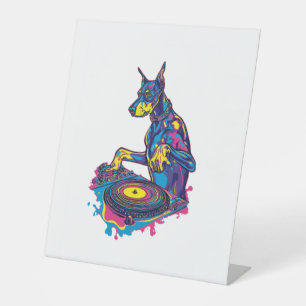 DJ Doberman � Club Vibe Party Dog Pedestal Sign
