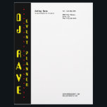 DJ Event Planner Letterhead<br><div class="desc">An electronic music inspired template design with a shimmering red,  yellow and black color palette. It is captioned with; DJ Rave,  event planner,  electronic music. Fully editable.</div>