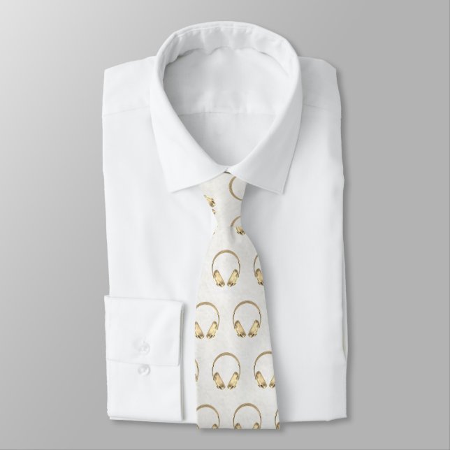 DJ faux gold foil headphones Neck Tie (Tied)