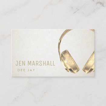 Dj Faux Gold Foil Headphones On Ivory Background Business Card by musickitten at Zazzle