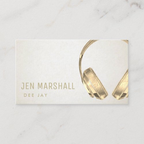 DJ faux gold foil headphones on ivory background Business Card