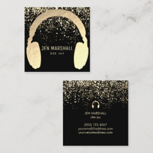 DJ faux gold foil headphones Square Business Card