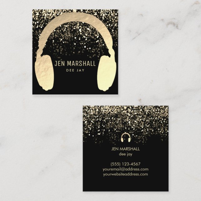 DJ faux gold foil headphones Square Business Card (Front/Back)