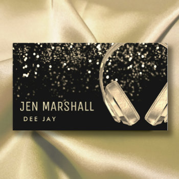 Dj Faux Gold Foil Music Headphones Business Card by musickitten at Zazzle