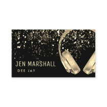 DJ faux gold foil music headphones Business Card