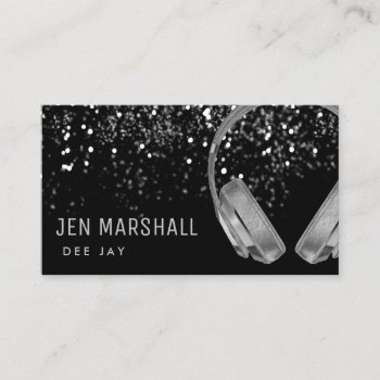 Dj Faux Silver Foil Music Headphones Business Card by musickitten at Zazzle