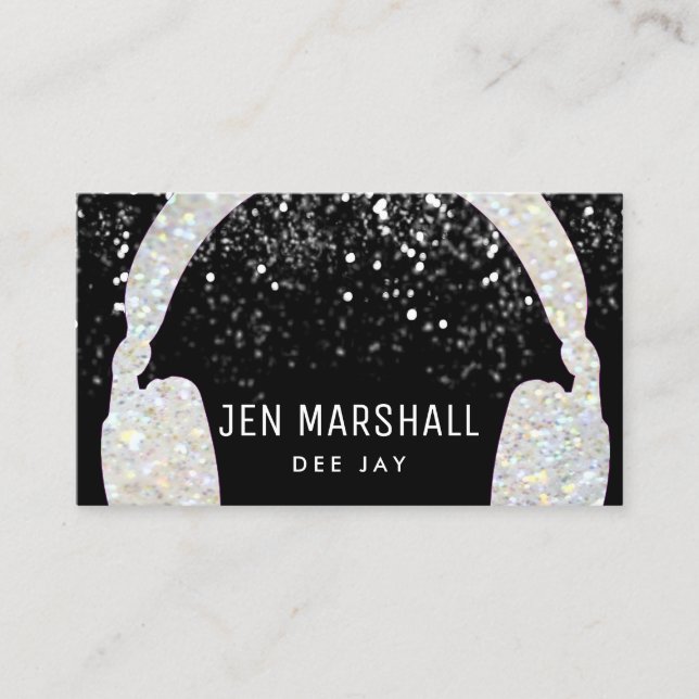 DJ faux sparkle music headphones Business Card (Front)