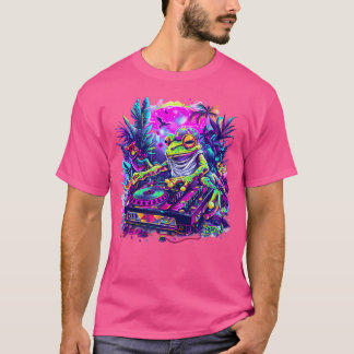 Dj Frog Dance Music Edm Dj Toad Colourful Turntabl T-Shirt