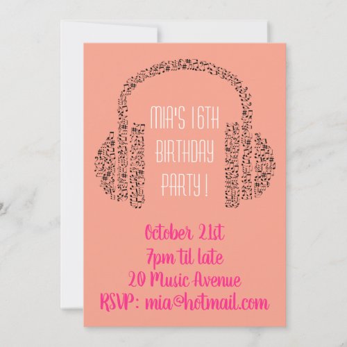 DJ funky cool music teenage girl birthday party Invitation