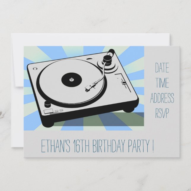 DJ funky cool retro teenage boys birthday party Invitation (Front)