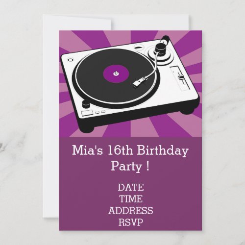 DJ funky cool retro teenage girls birthday party Invitation