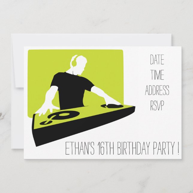 DJ funky cool teenage boys birthday party Invitation (Front)